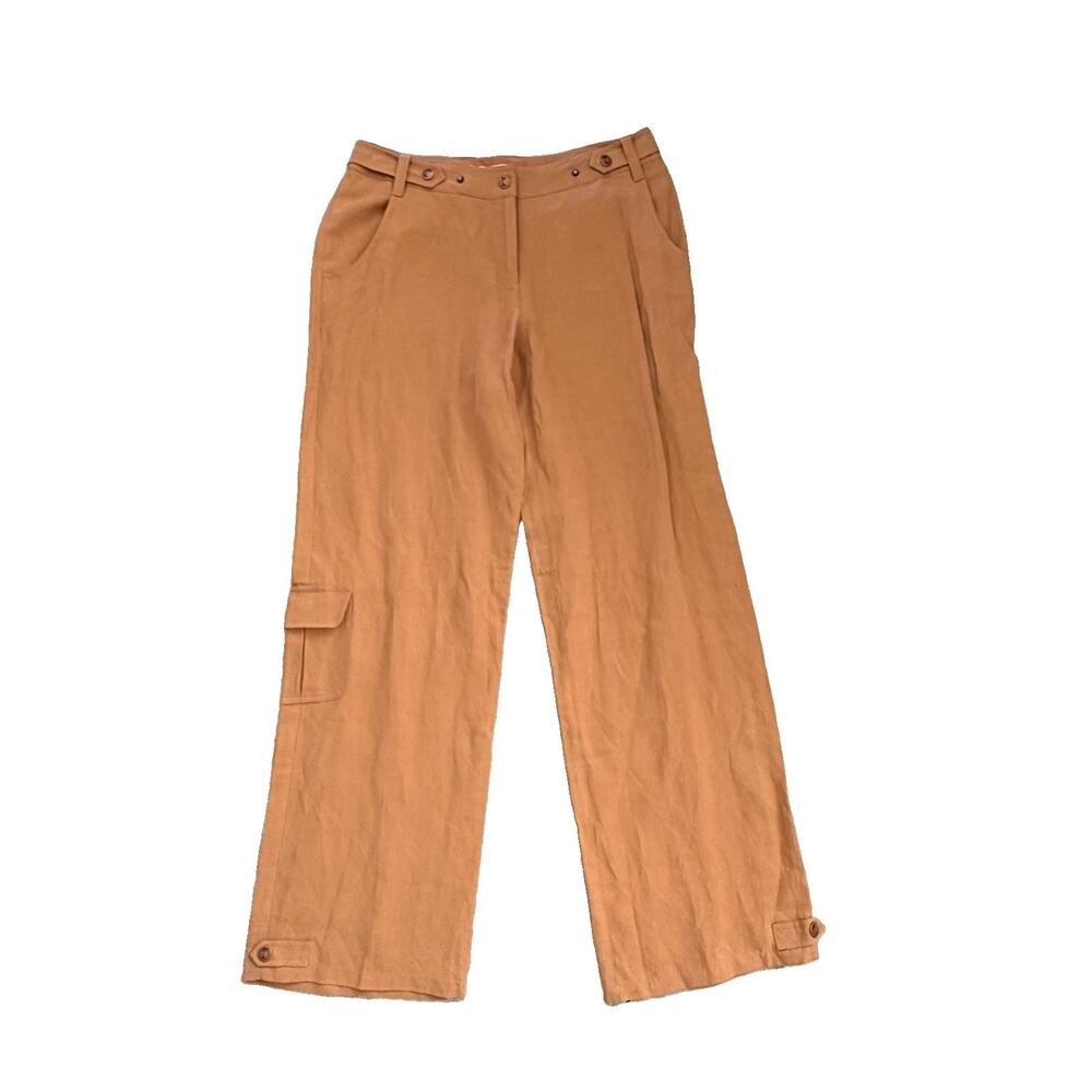 Tommy Bahama Caramel Tan Silk Linen Womens Cargo Adj. Cuff Pants Sz 6